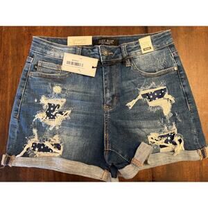 Judy Blue jean shorts medium blue with star patches NWT women's medium